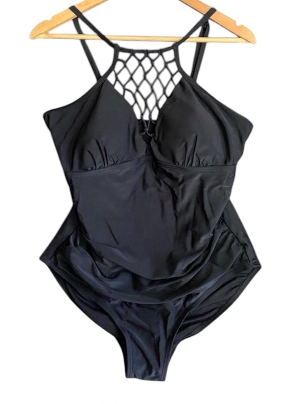 Swimsuits For All | Lattice High Neck Solid Black Swimsuit | Size XL/18